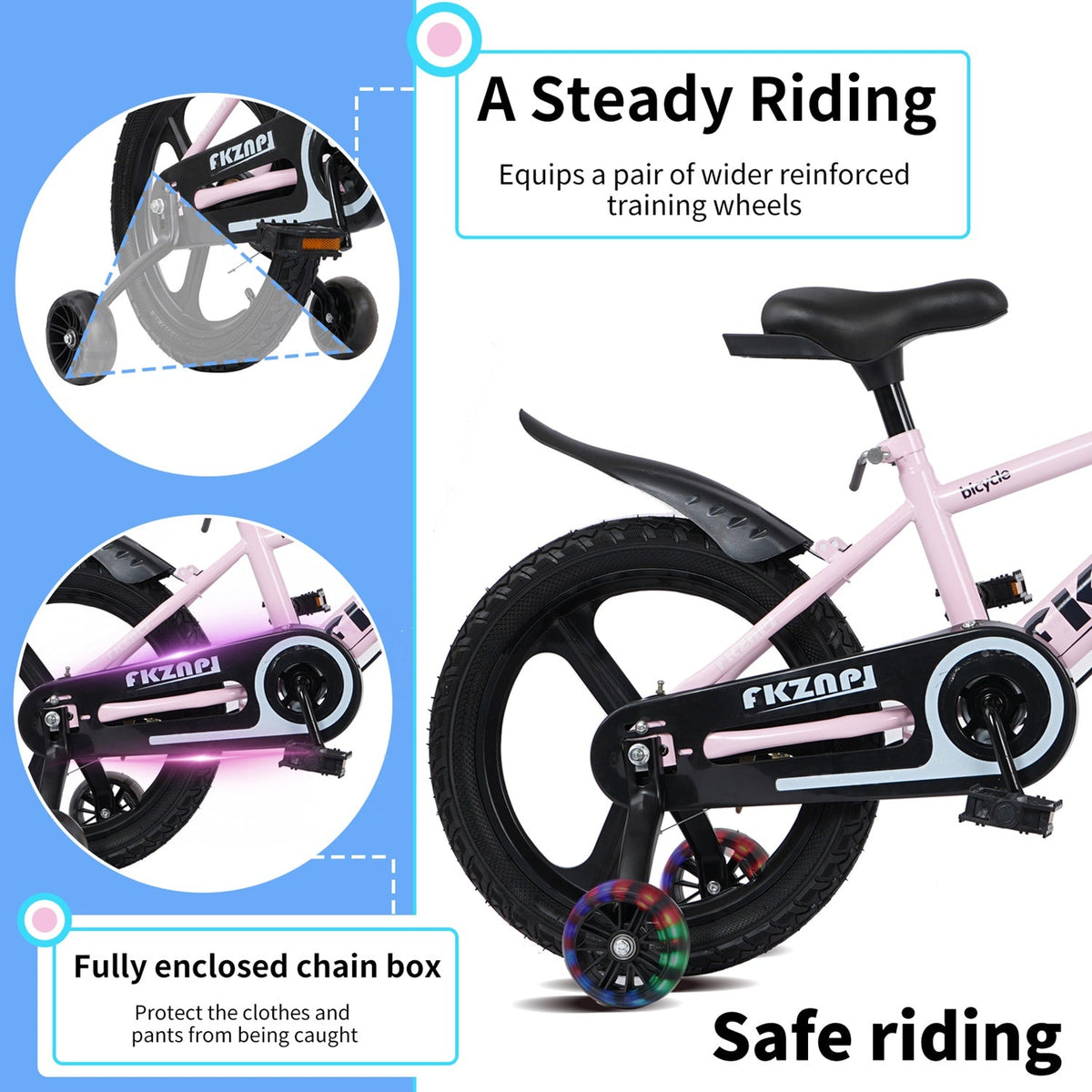 Kids bike by GBruno Store, 16-18 inch size with training wheels and adjustable seat, featuring colorful frame and safety grips.