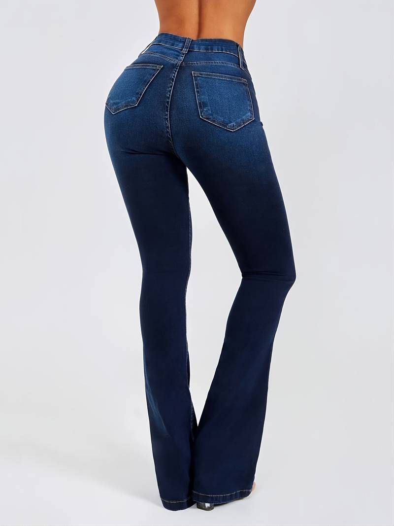 High-Rise Skinny Bell Bottoms Dark Wash Jean Pants