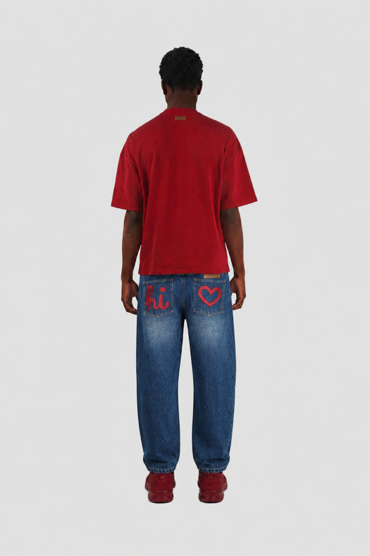 Overlap embroidered pocket jeans by Hideout featuring front pockets, detailed embroidery, and classic denim bottoms.