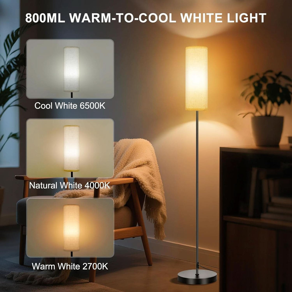 Programmable RGB Floorstanding Lamp With Beige Shade