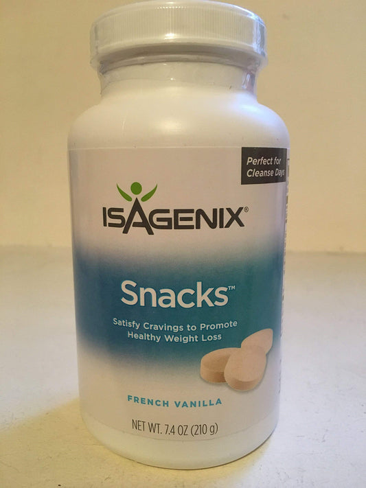 Natural vanilla Isagenix snacks in a 210g package, featuring 60 individually wrapped healthy snack options.