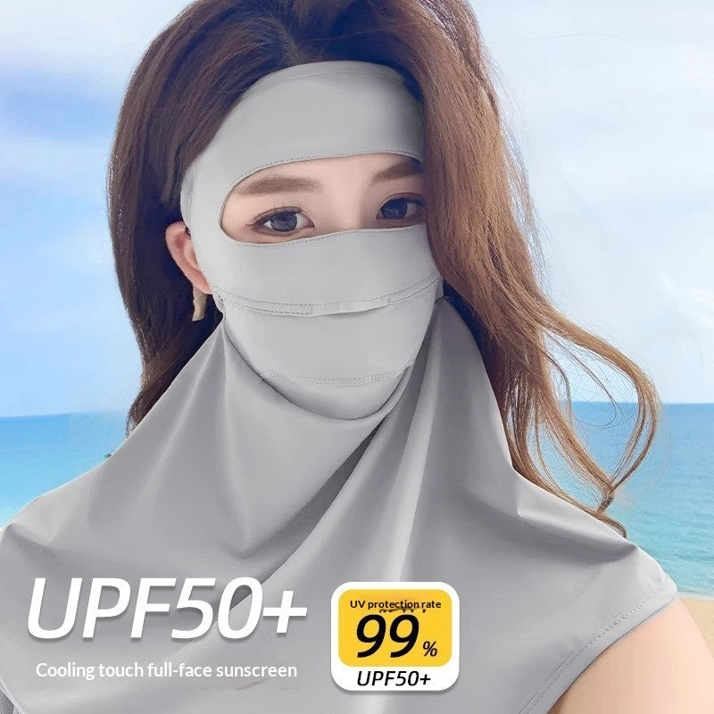 Summer cycling full-face sun-protective mask and hat combo by My Store, black fabric covering face and neck