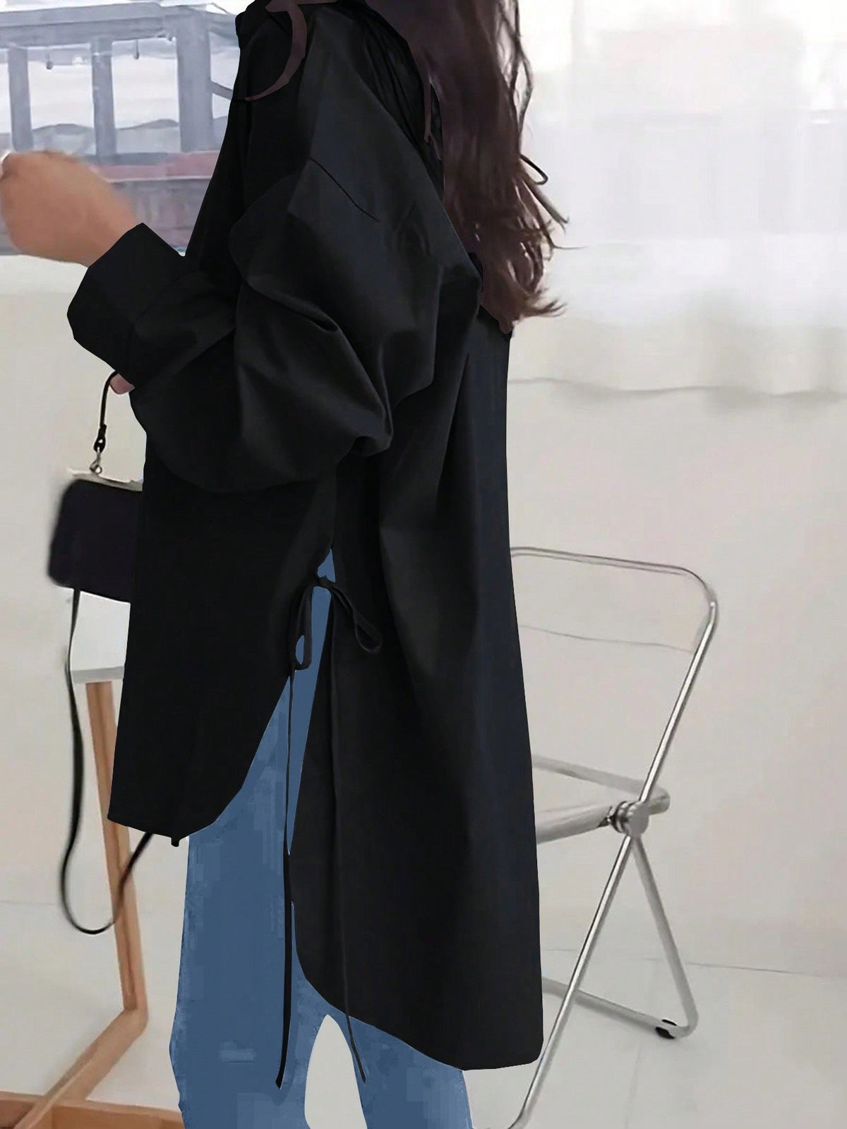 Women's solid color drop shoulder long sleeve shirt by My Store