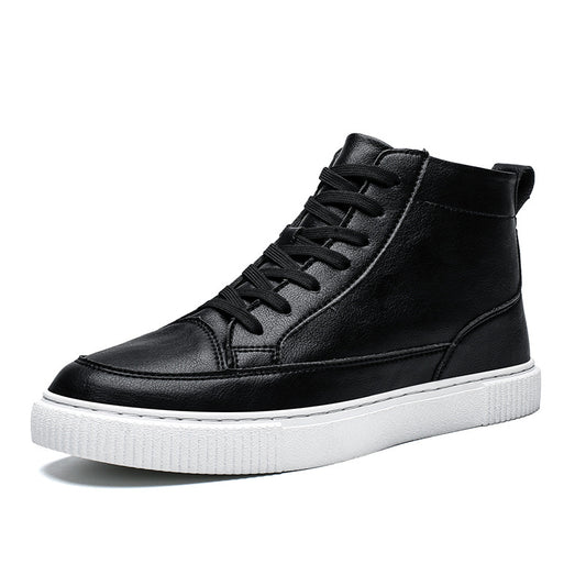 Brown high-top casual leather shoes for men featuring stylish design and durable construction by BACKUPMYFILESNOW.COM®.