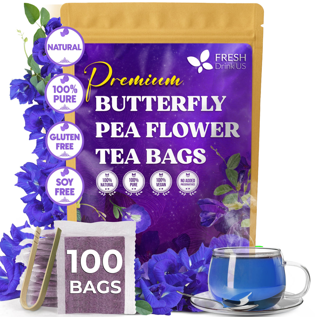 Premium Butterfly Pea Flowers Tea Bags