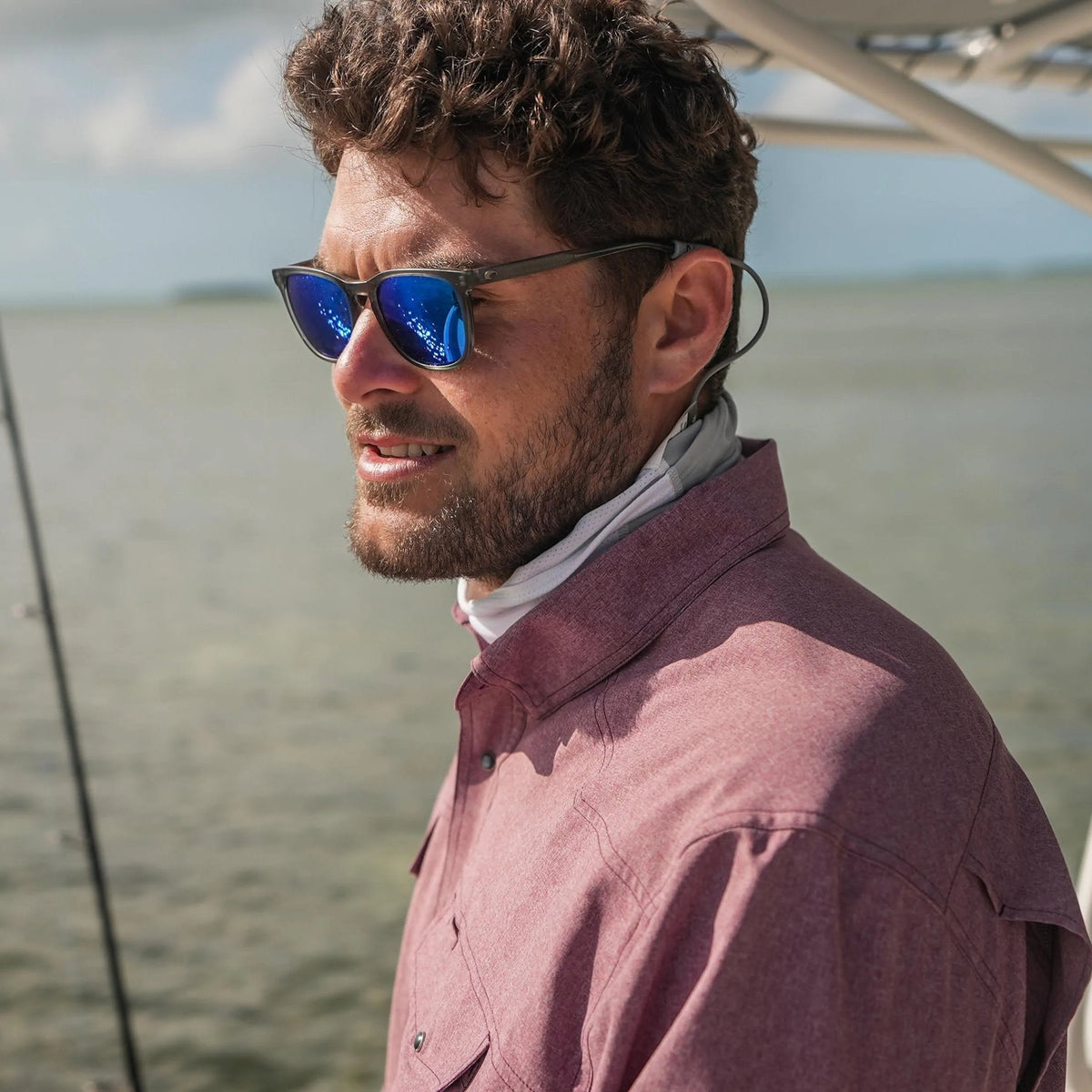 Maroon long sleeve pearl snap shirt by GameGuard, featuring classic pearl snap buttons and a stylish casual design.