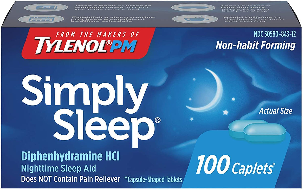 Simply Sleep Aid 100ct by Tylenol - Diphenhydramine 25mg
