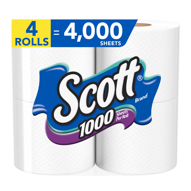 Scott 1000 Sheets Per Roll Toilet Paper, 4 Rolls, Bath Tissue