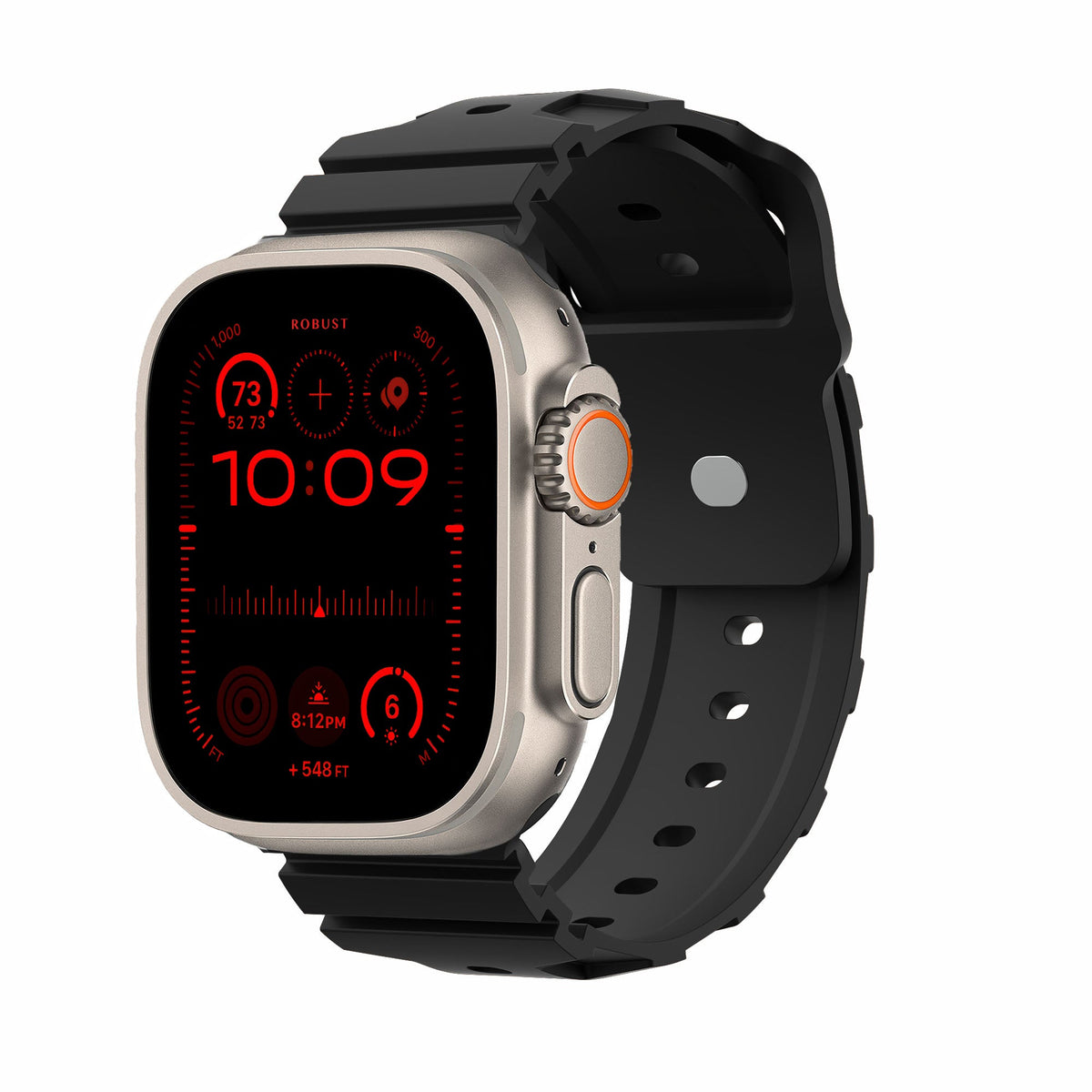 Robust sport band in vibrant color, adjustable silicone strap for fitness tracking and comfortable wear during workouts.