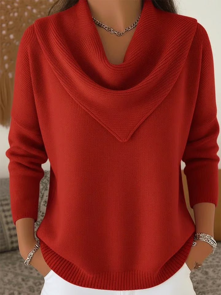Women's solid color long sleeve knit pullover sweater casual top for autumn and winter