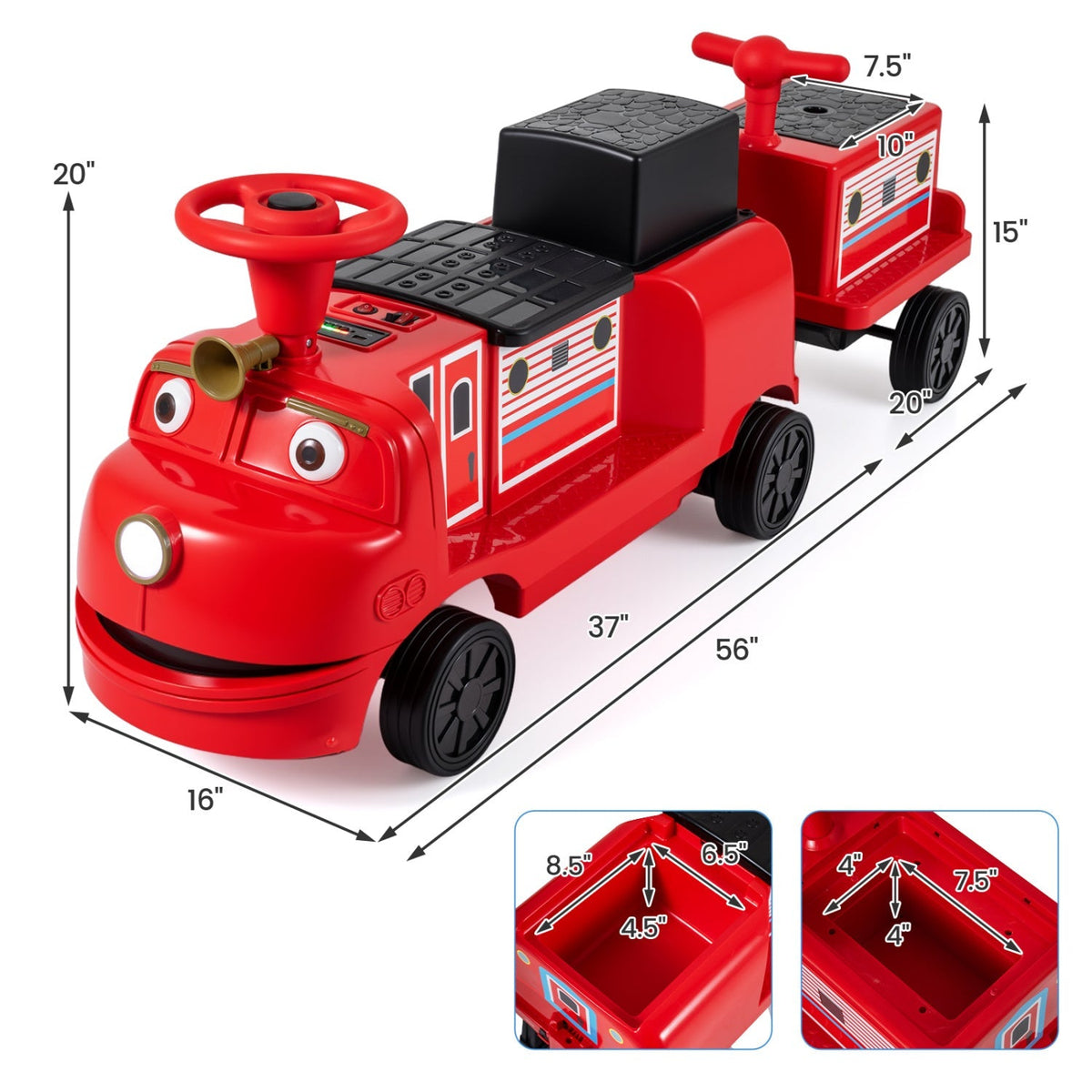 12V kids ride-on train with three seats and detachable carriage, GBruno Store ride-on toy for children.