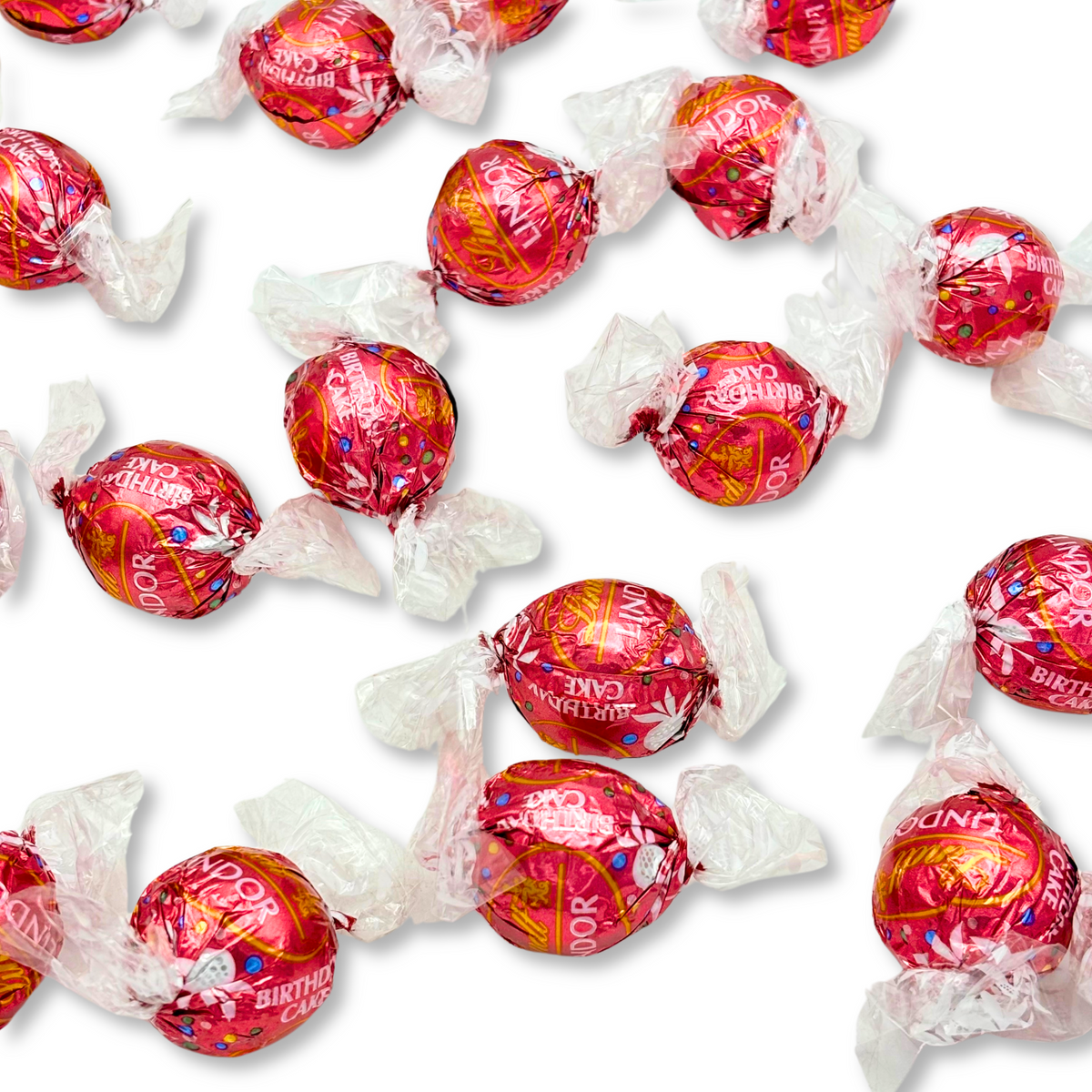 Lindt LINDOR Birthday Cake White Chocolate Truffles in bulk, showcasing creamy white chocolates with birthday cake flavor from Candy In Bulk