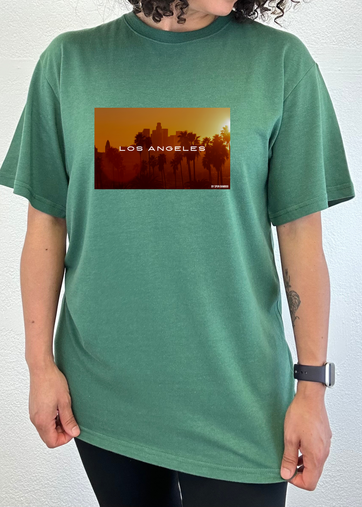 Spun Bamboo men's graphic T-shirt with short sleeves, made from bamboo viscose and organic cotton, featuring a Los Angeles design.