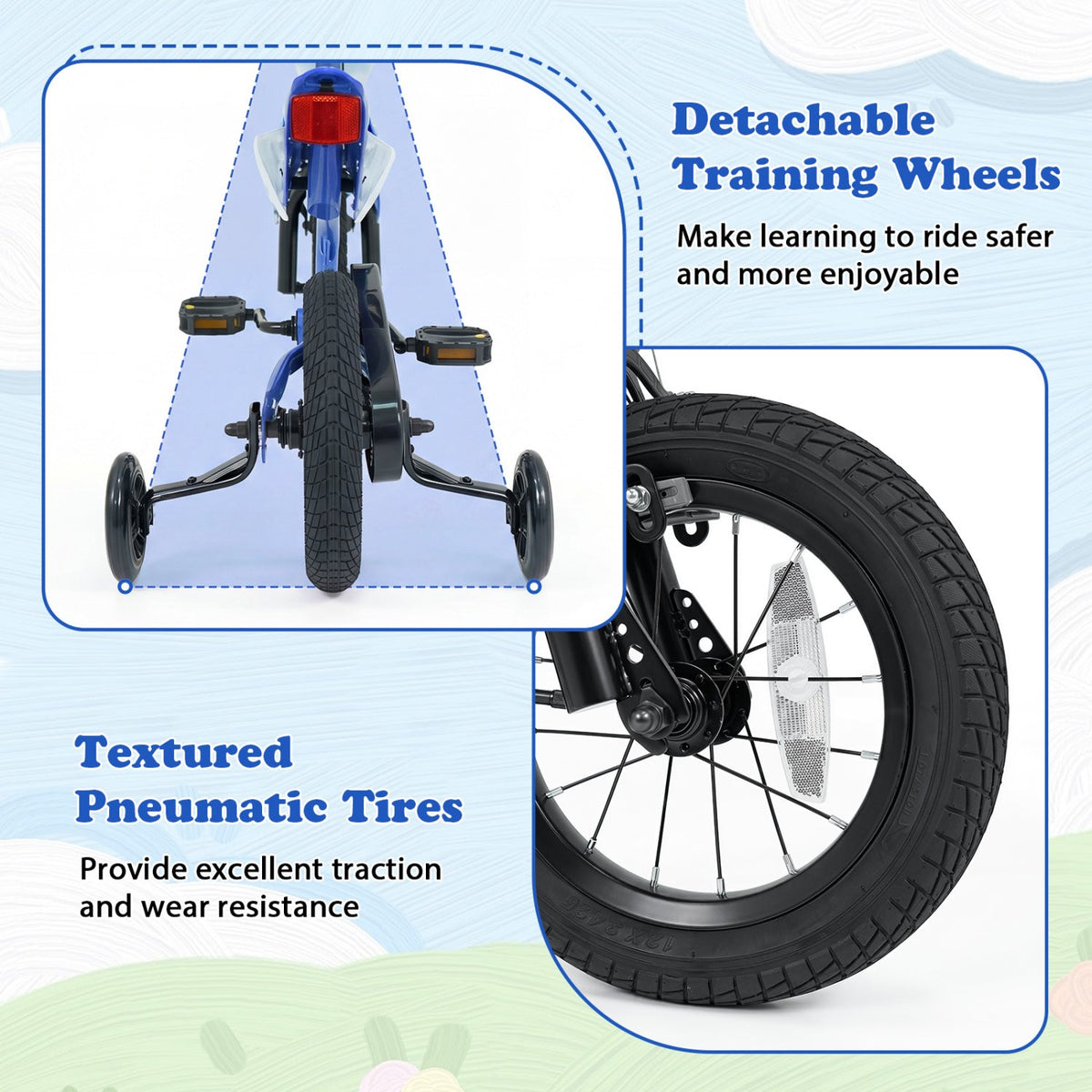 12-inch kids bike with training wheels from GBruno Store, suitable for children ages 3 to 4, with colorful frame and safety features.