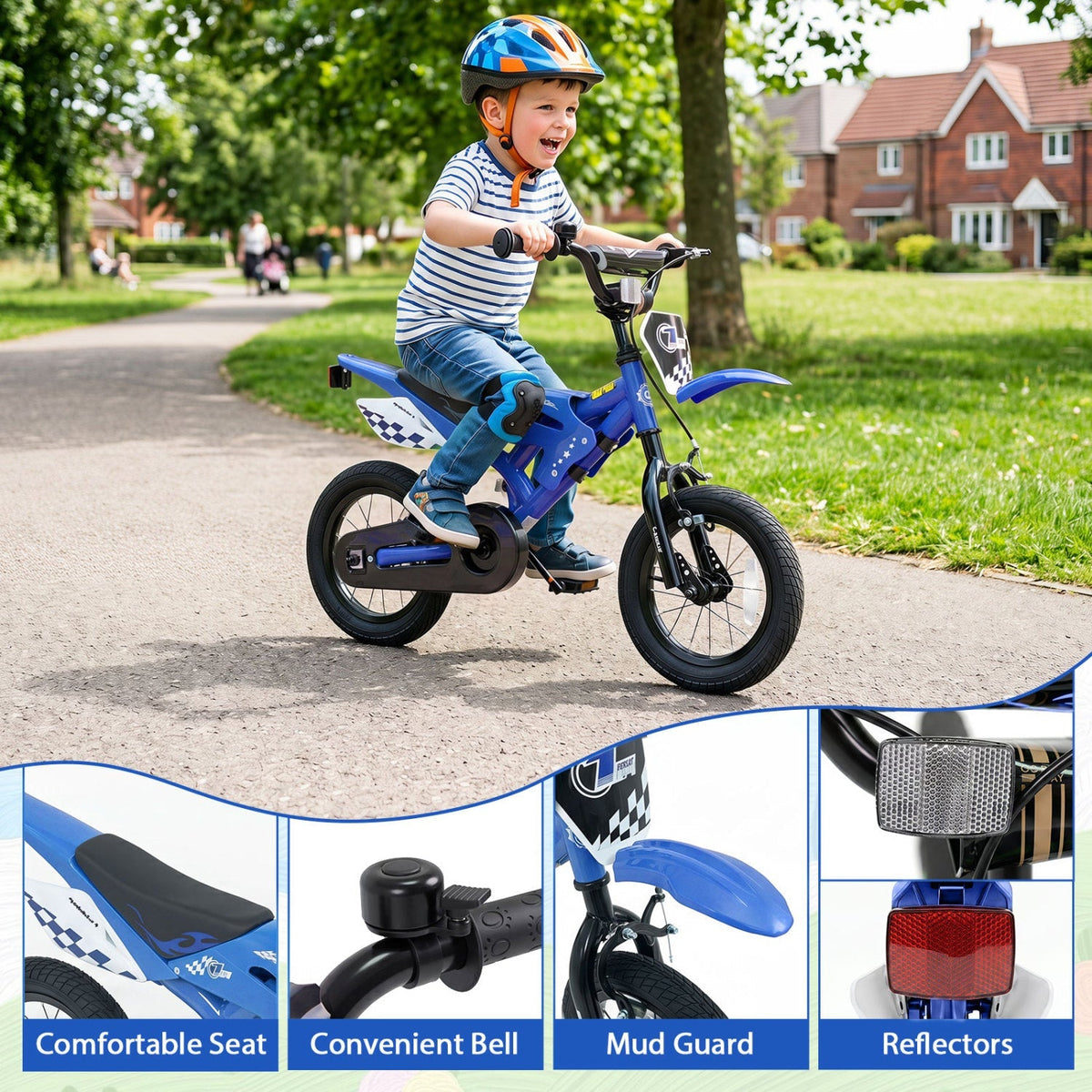 12-inch GBruno Store kids bike with training wheels for ages 3-4, featuring colorful frame and safety handles for young children.