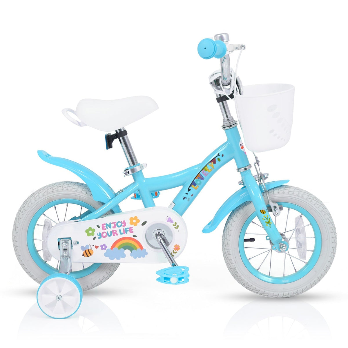 Girls' kids bike from GBruno Store with 12-inch wheels, training wheels, and front basket, perfect for young riders.