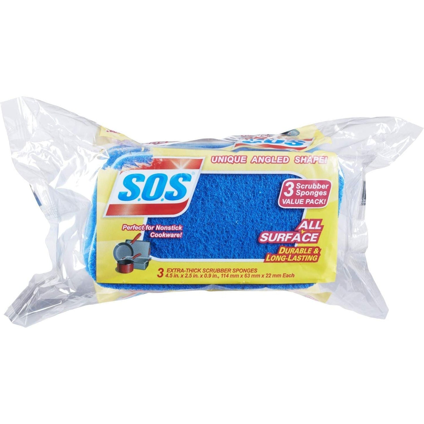 SOS Scrubber Sponge, All Surface, 3/Pack, Blue
