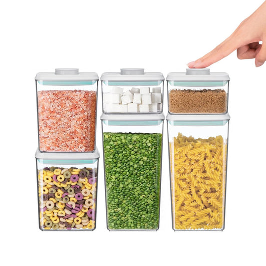 BACKUPMYFILESNOW® ClickSeal Pantry Storage Set with six assorted sizes, including 500ml to 1800ml airtight containers.