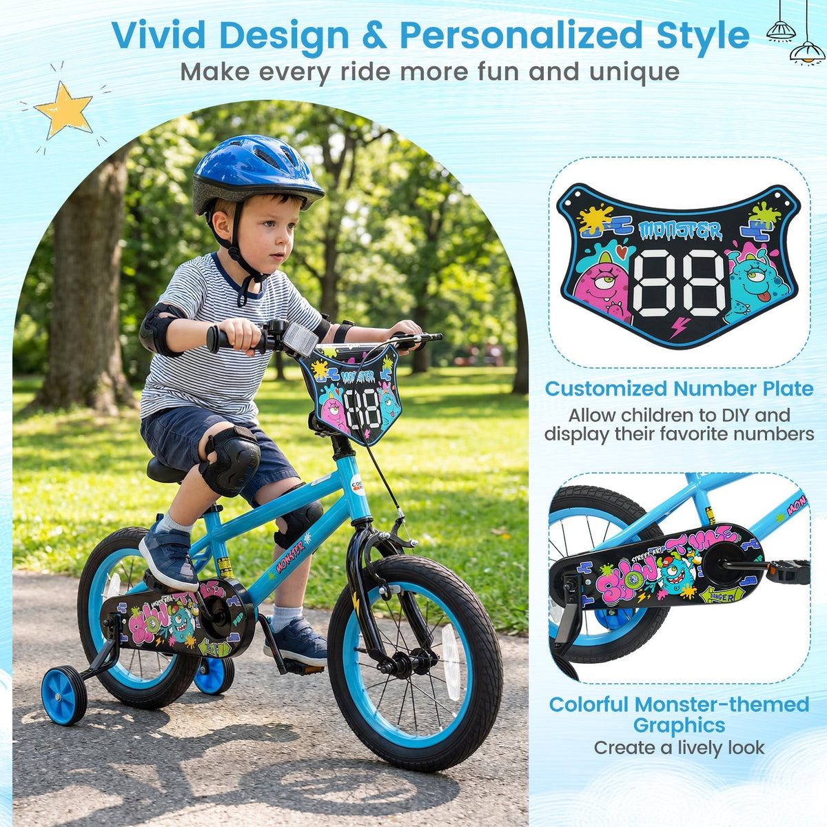 16-inch kids bike with training wheels from GBruno Store, suitable for children aged 4 to 7, featuring colorful design.