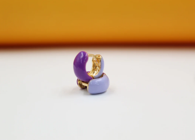 MIA Jewelry 18K gold filled enamel small huggie earrings with colorful design, close-up view showing intricate detail and shiny finish.