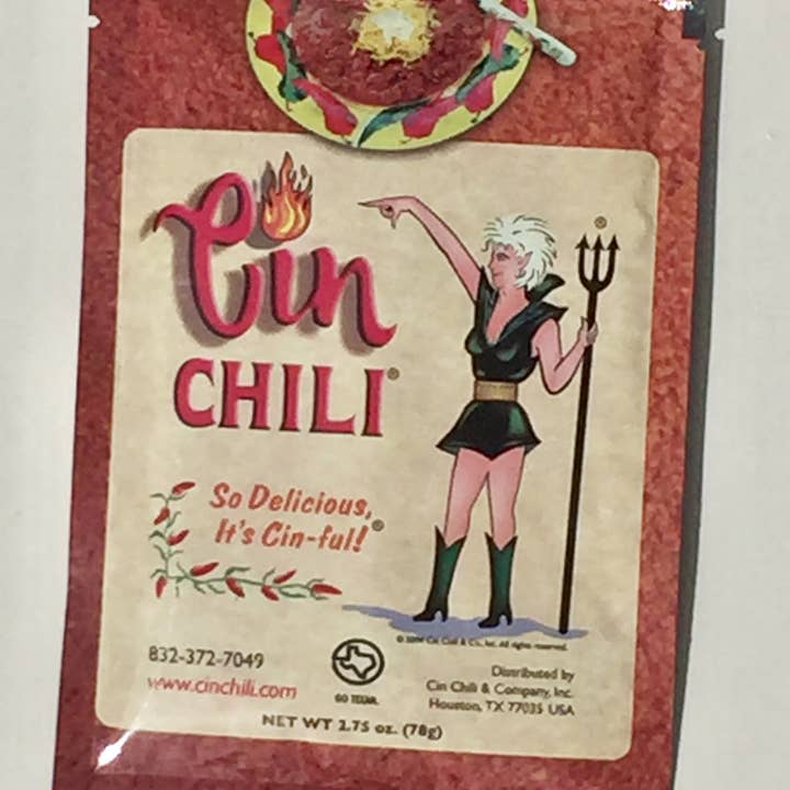Six packs of Cinderosa Ranch Cin Chili Seasoning Mix in colorful packets with chili peppers and spices on the packaging.
