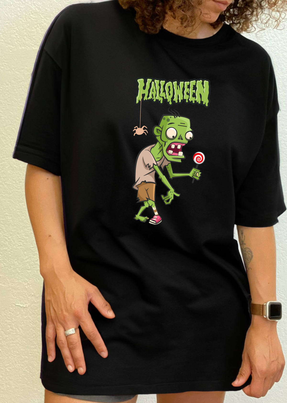 Green monster Halloween graphic T-shirt for men by Spun Bamboo, made from bamboo viscose and organic cotton, featuring a short sleeve design.