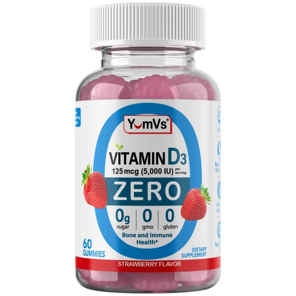 Pasteur Pharmacy Vitamin D3 gummies for adults and kids, strawberry flavor, sugar-free, vegetarian, bone support, immune health.