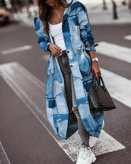 Women's casual lapel mid-length trench coat in a fashion-forward style, by My Store