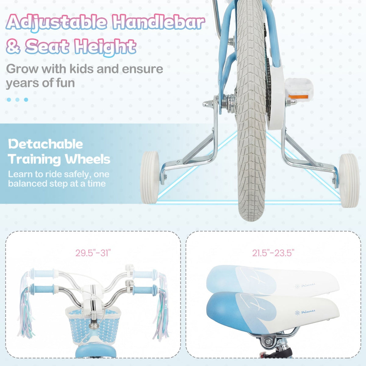 GBruno Store 16-inch kids bike with training wheels and front basket, ideal for young children learning to ride.