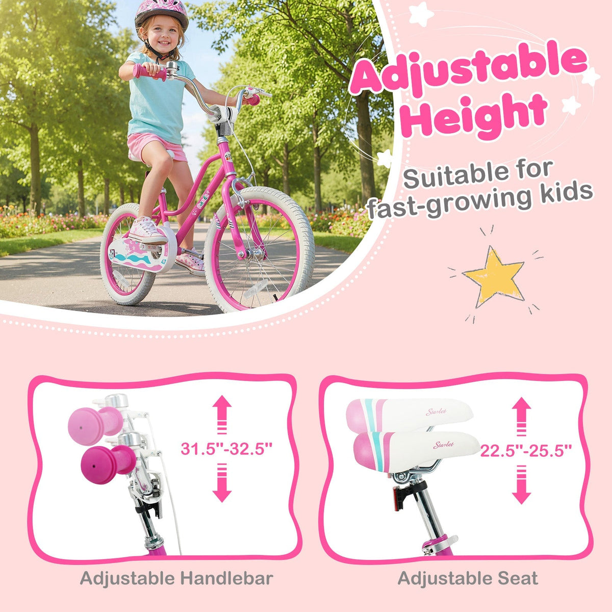 Pink GBruno Kids Bike with 12-18 inch wheels and training wheels, suitable for young children learning to ride.