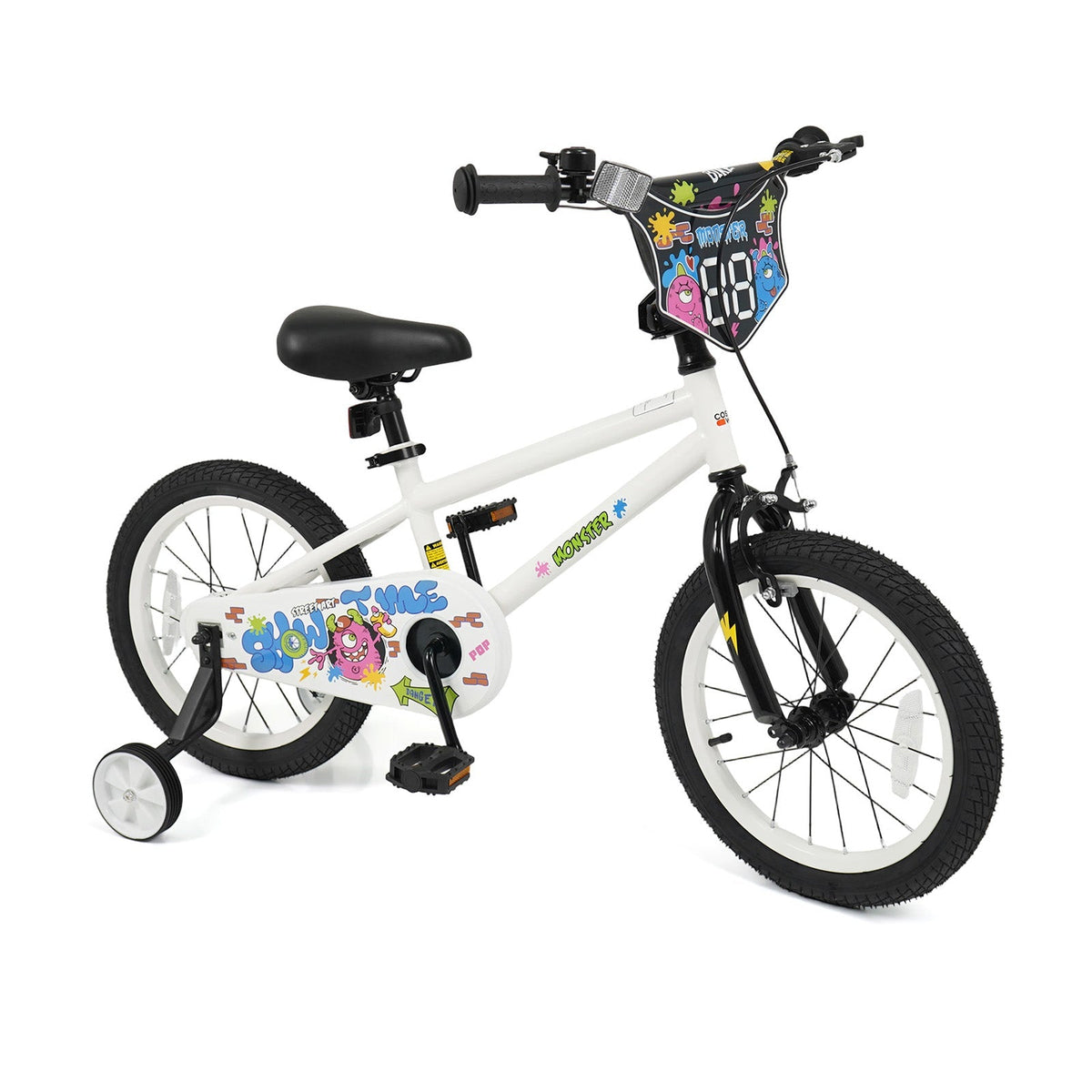 White kids bike with training wheels for 12-18 inch wheels, suitable for young children, by GBruno Store.