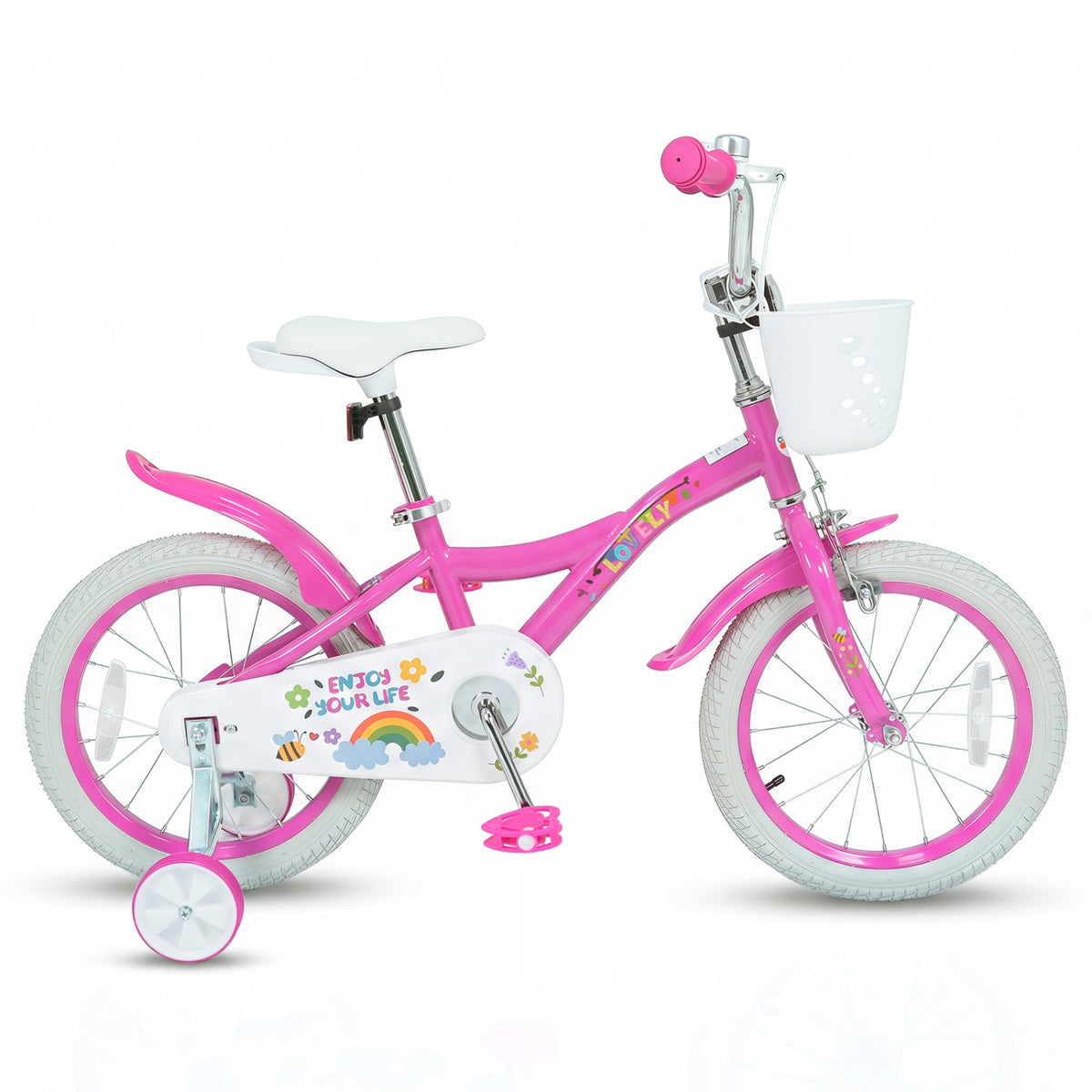 Girls bike 12-18 inch with training wheels and basket, GBruno Store kids bike for young riders with colorful design