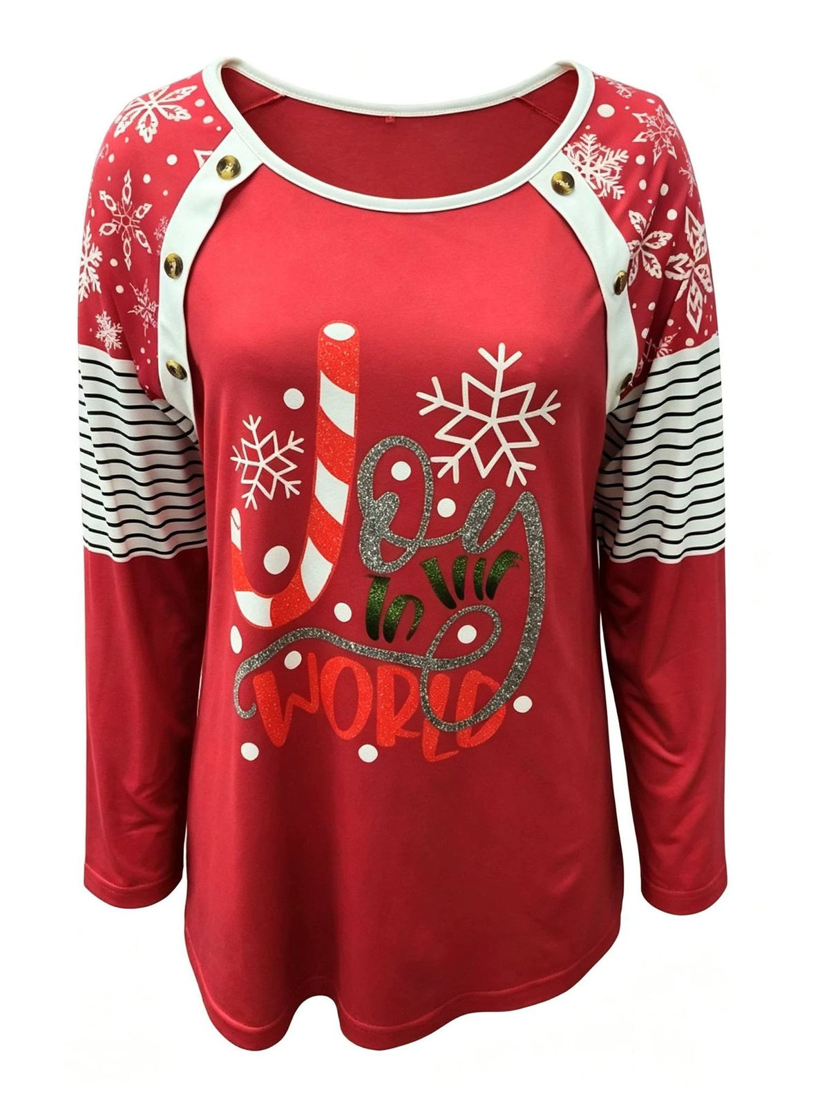 Women's Christmas letter print color-block long-sleeve buttoned top by My Store