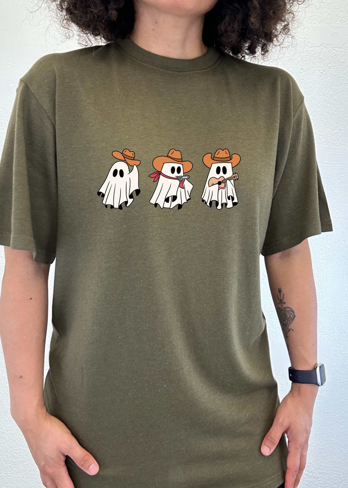 Spun Bamboo men's printed graphic T-shirt featuring cowboy ghosts design in bamboo viscose and organic cotton fabric.