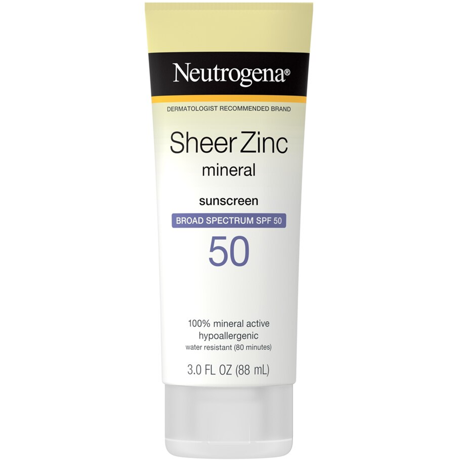Neutrogena Sheer Zinc Oxide Dry-Touch Sunscreen Lotion With Broad Spectrum SPF 50 UVA/UVB Protection, Water-Resistant, Hypoallergenic & Non-Greasy Mineral Sunscreen, Paraben-Free, 3 Fl. Oz
