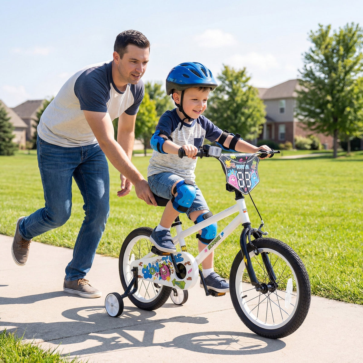 White kids bike with training wheels, 12-18 inch size, suitable for young children, from GBruno Store.