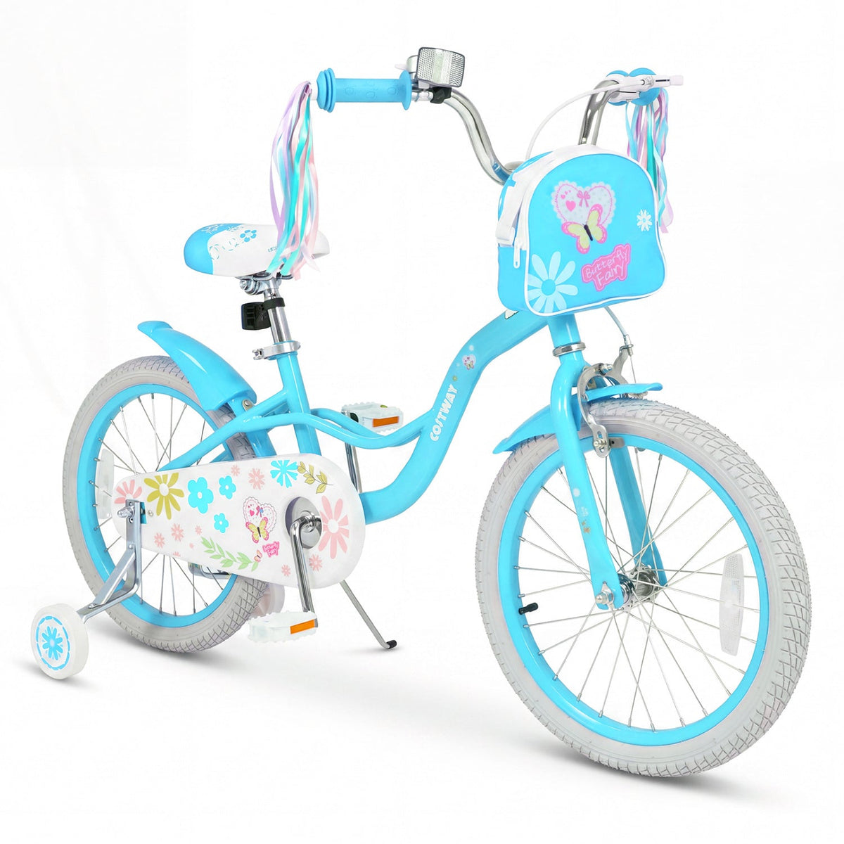 Girls bike for ages 12-18 inches with training wheels and front bag, featuring a colorful frame and sturdy design from GBruno Store.