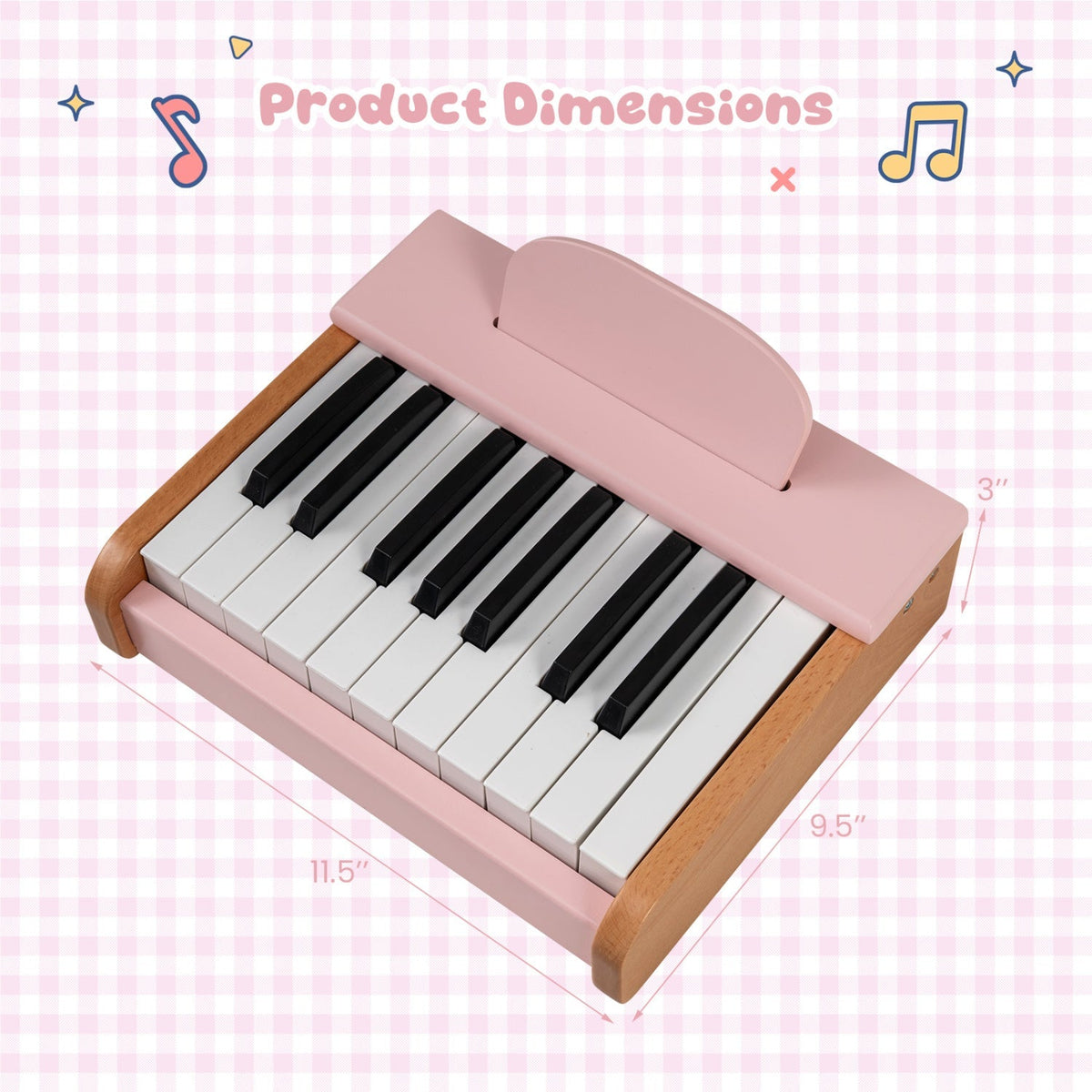 Wooden 18-key kids' piano with music stand, colorful musical toy for children, by GBruno Store.