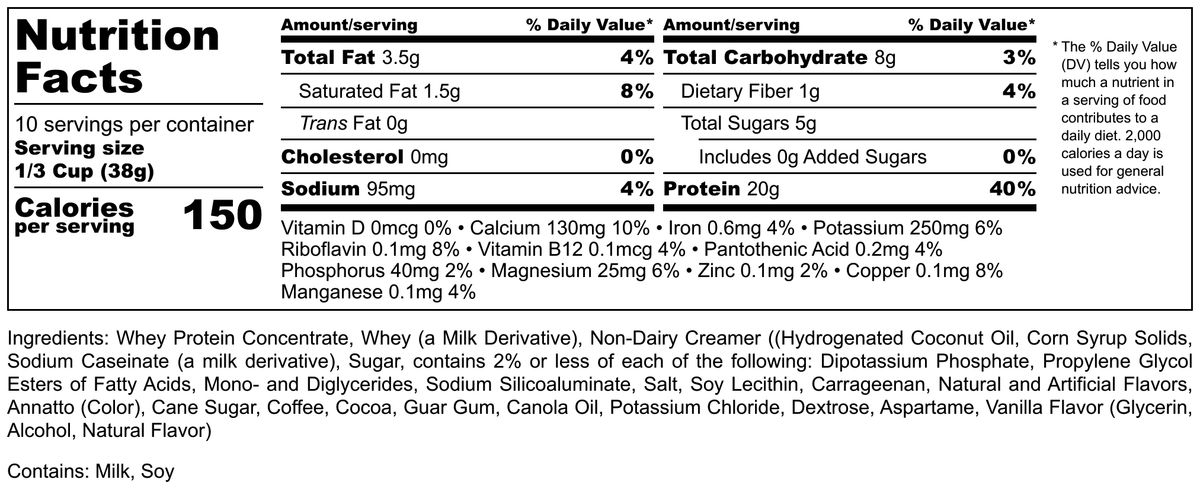 Hi-West Cafe Mocha Protein Smoothy nutrition label showing ingredients, nutritional info, and branding on the product packaging.