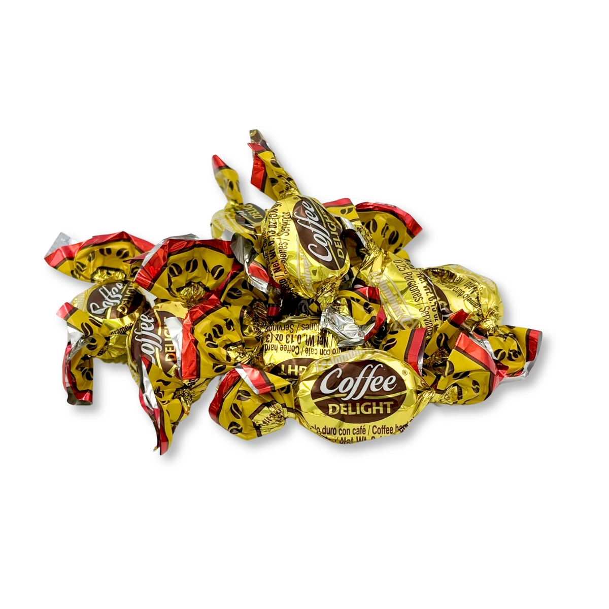 Colombina Coffee Delight coffee-flavored hard candies from Candy In Bulk in a bulk value bag, showing shiny coffee-colored candies.