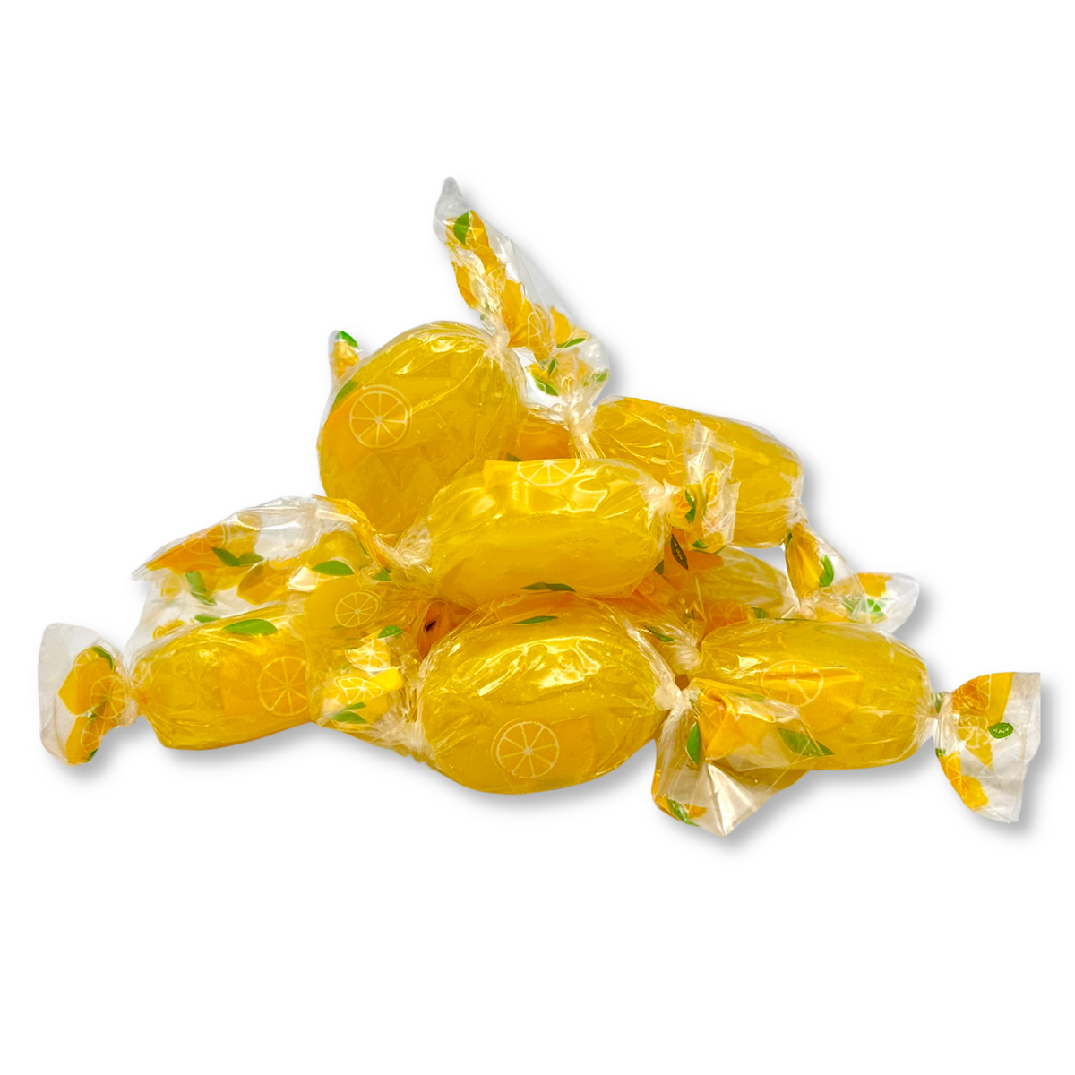 Lemon-flavored hard candy from Candy In Bulk in a large value bag, bright yellow candies with a tangy lemon taste.