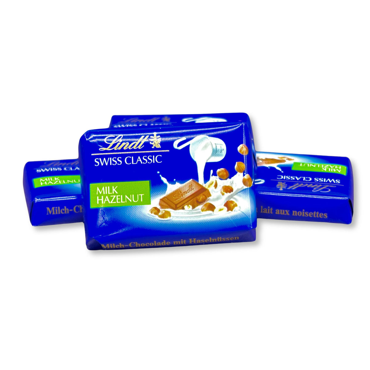 Lindt Classic Recipe Hazelnut Mini Chocolate Bars in bulk, featuring creamy hazelnut filling and smooth milk chocolate.