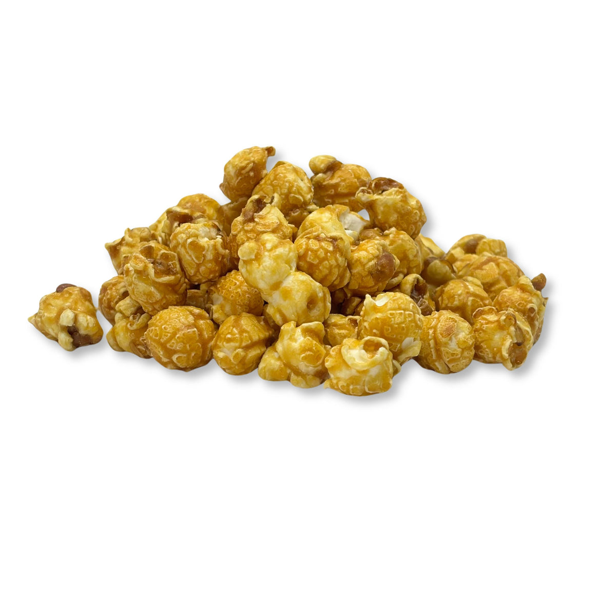 Caramel coated popcorn snack in a bulk value bag from Candy In Bulk, showing golden caramel-glazed popcorn pieces.
