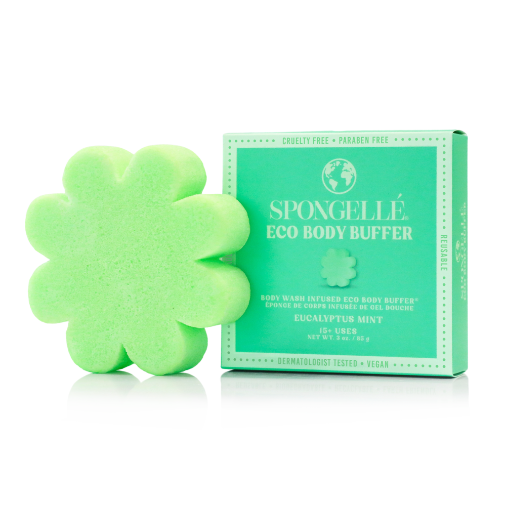 Spongellé Eucalyptus Mint Eco Body Buffer, a body wash-infused exfoliating buffer with fresh eucalyptus and mint scent.