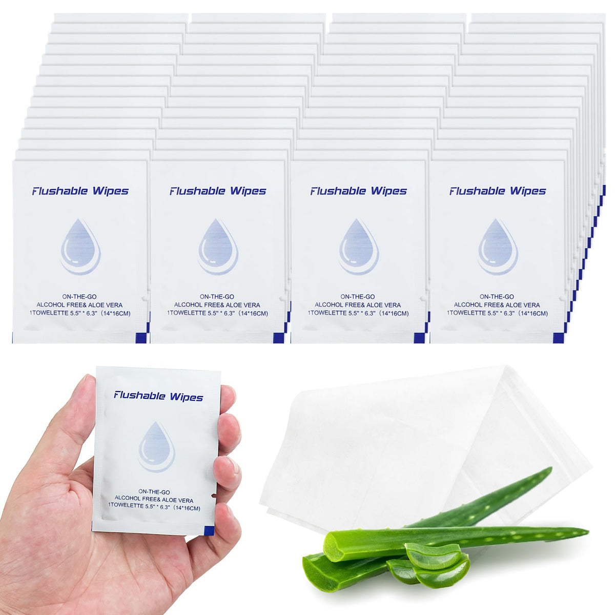 Travel size flushable wipes for women and men, unscented wet wipes with aloe vera, portable butt wipes for adults and on the go.
