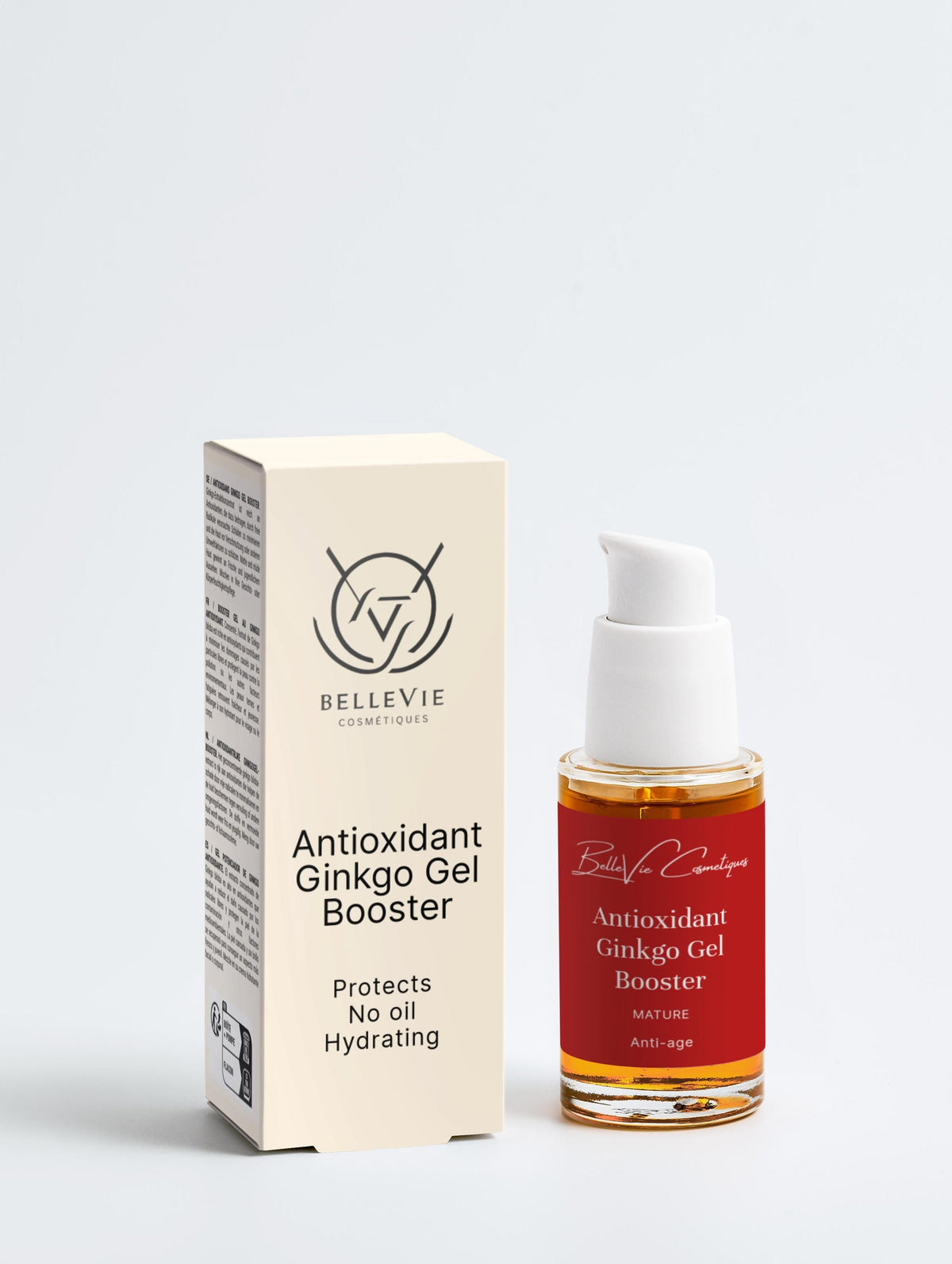 Belleviecosmetic Ginkgo Gel Booster 30ml, hydrating and revitalizing gel for dull skin with antioxidant properties.