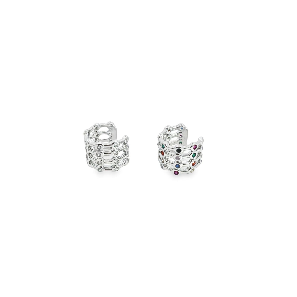 CZ clear and multicolor ear cuffs by MIA Jewelry featuring sparkling stones and vibrant hues, stylish for pierced ears.