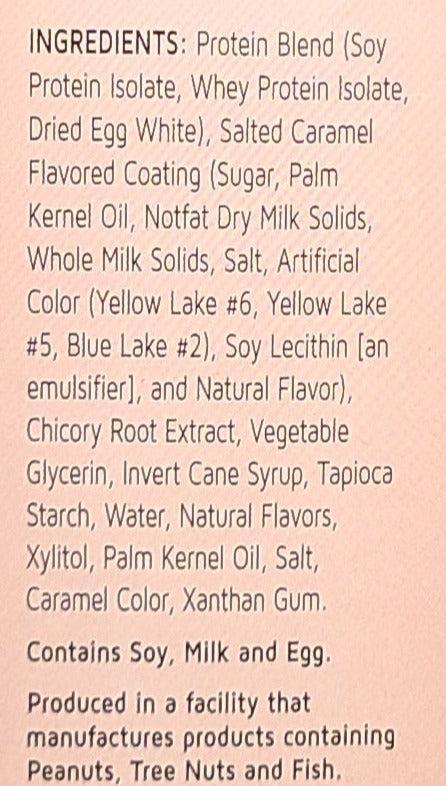 AmBari Nutrition Divine Caramel Sea Salt Bar showing a chocolate-coated protein bar with caramel and sea salt topping.
