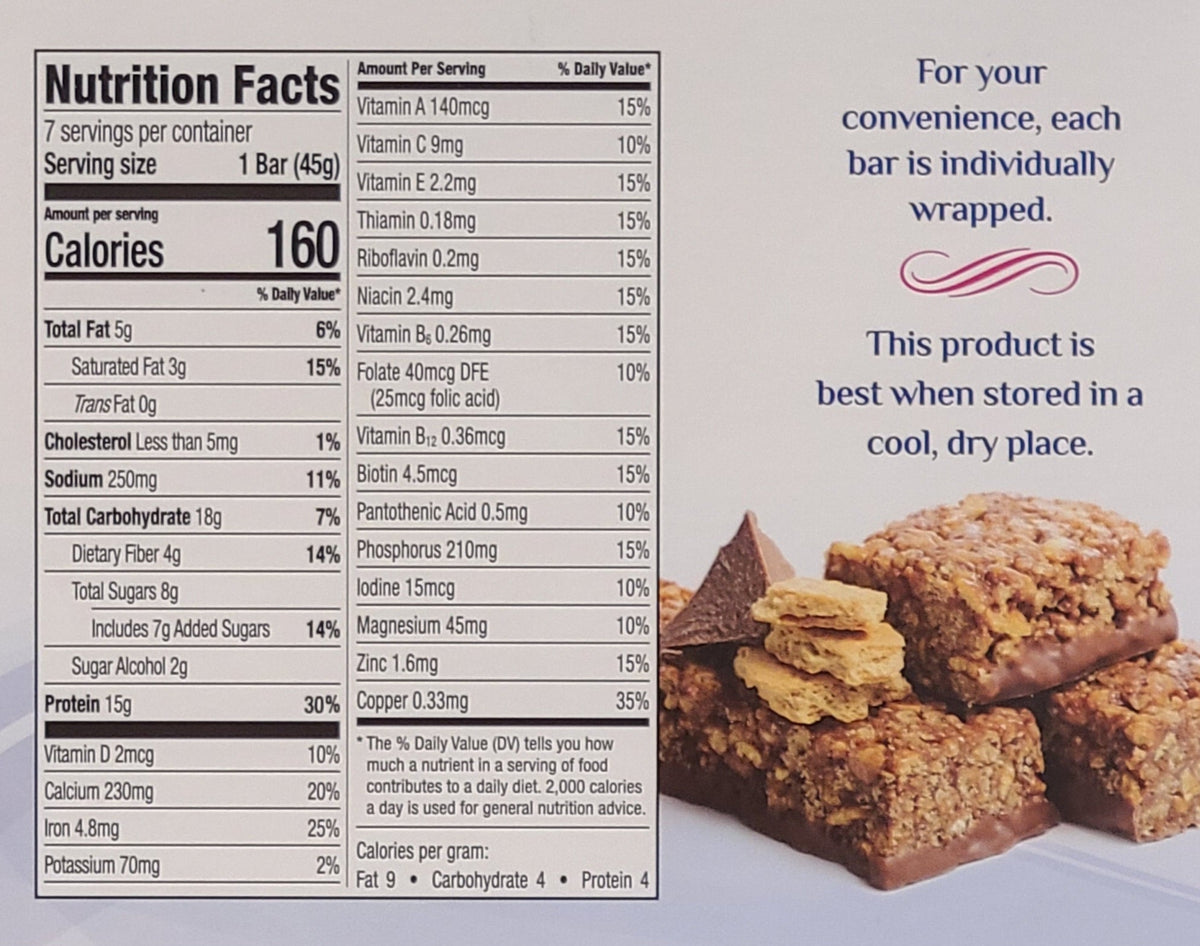 AmBari Nutrition Fudge Graham Bars showing a close-up of the chocolate-coated bars with graham cracker pieces.