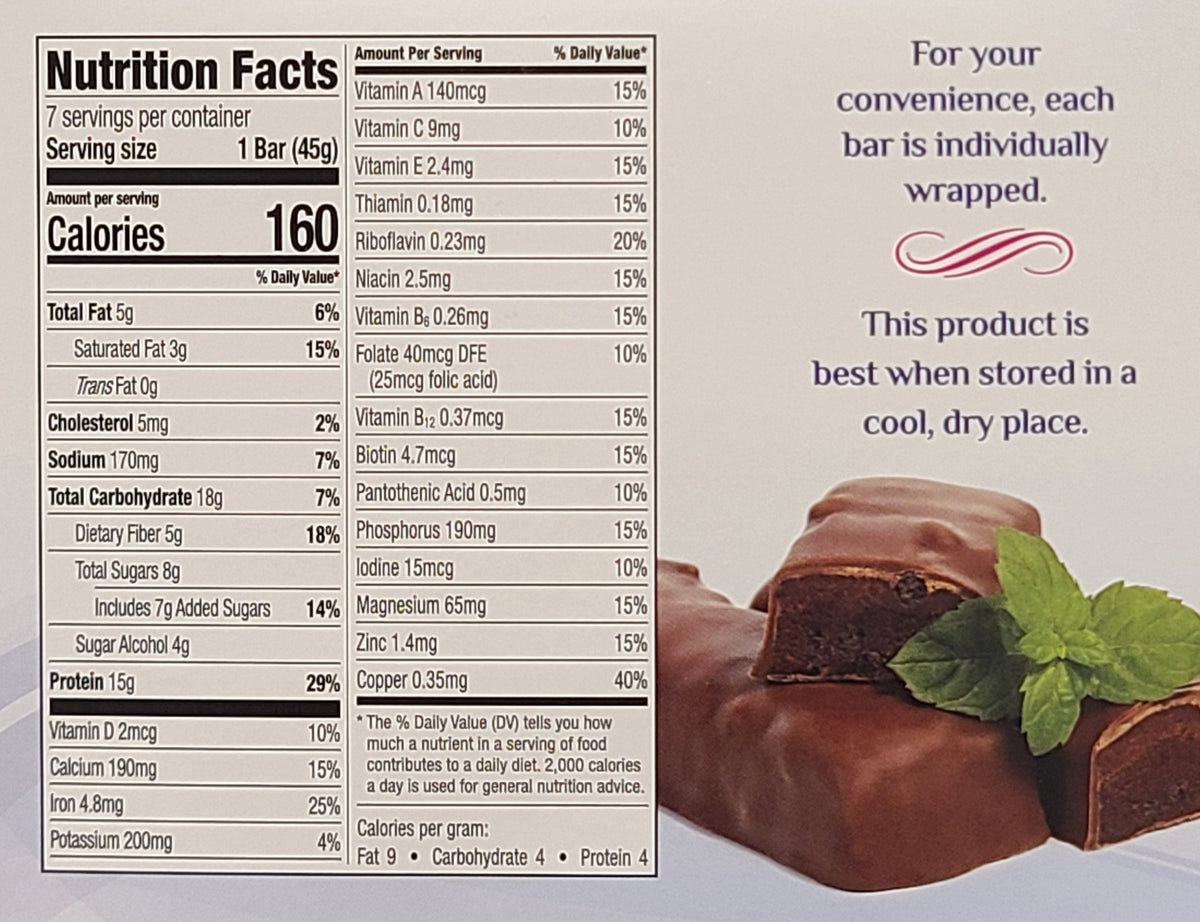 AmBari Nutrition Mint Cocoa Bars showing the chocolate-coated mint-flavored snack bars on a white background.
